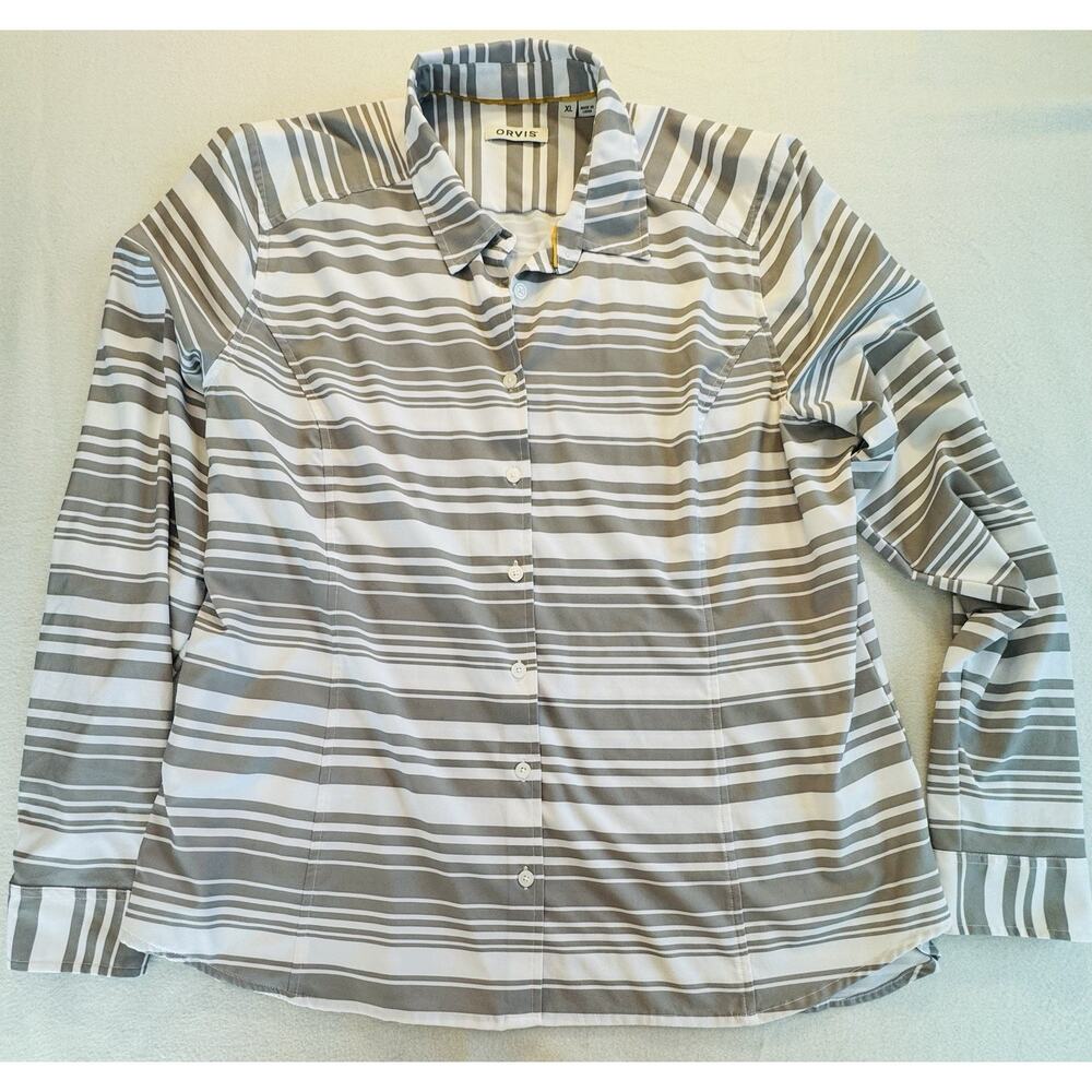 Orvis Grey Stripe Button Down Top Women‎ XL